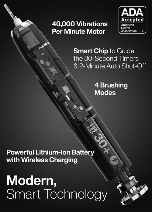 Toothbrush Black Series Whitening ADA Accepted Electric 8 Brush Heads & Travel C